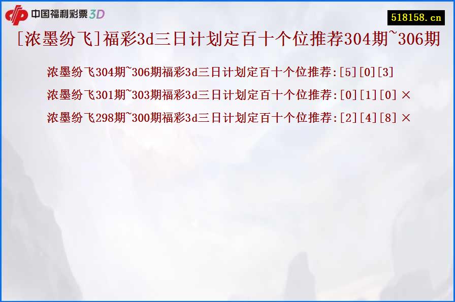 [浓墨纷飞]福彩3d三日计划定百十个位推荐304期~306期