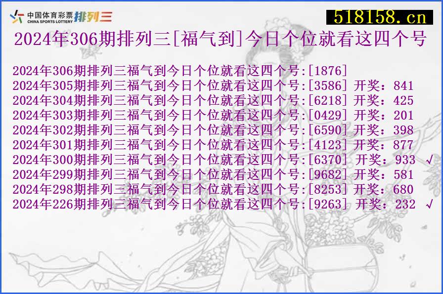 2024年306期排列三[福气到]今日个位就看这四个号