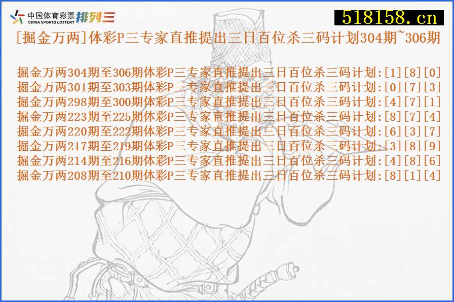 [掘金万两]体彩P三专家直推提出三日百位杀三码计划304期~306期