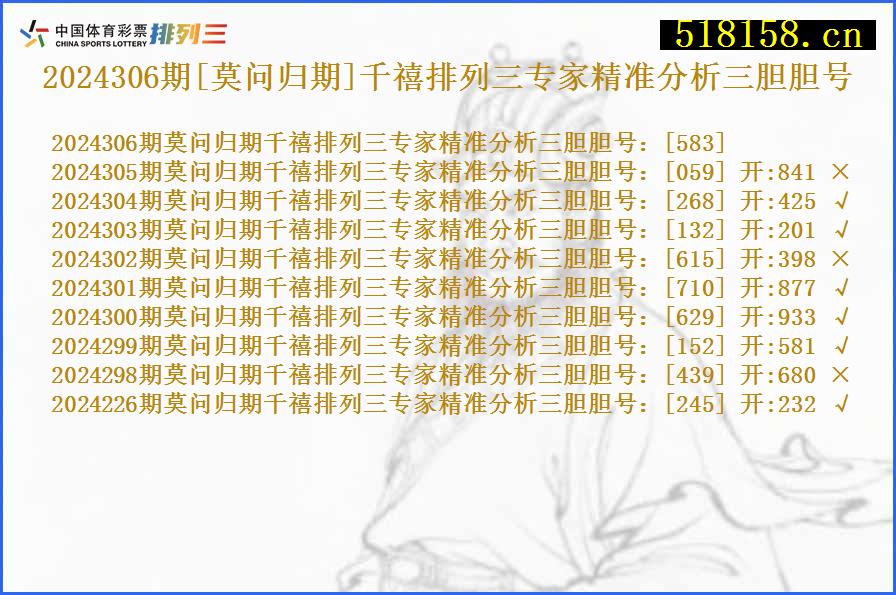 2024306期[莫问归期]千禧排列三专家精准分析三胆胆号