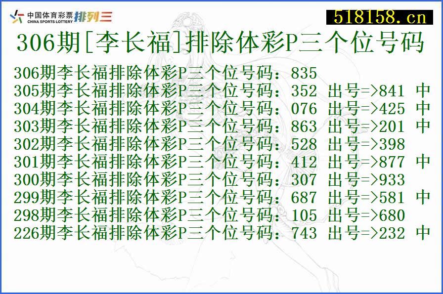 306期[李长福]排除体彩P三个位号码