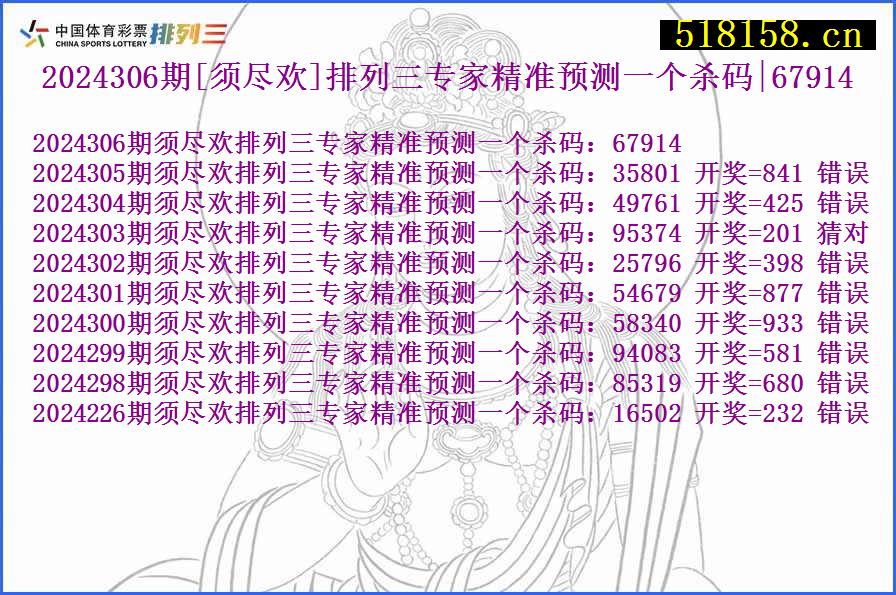 2024306期[须尽欢]排列三专家精准预测一个杀码|67914