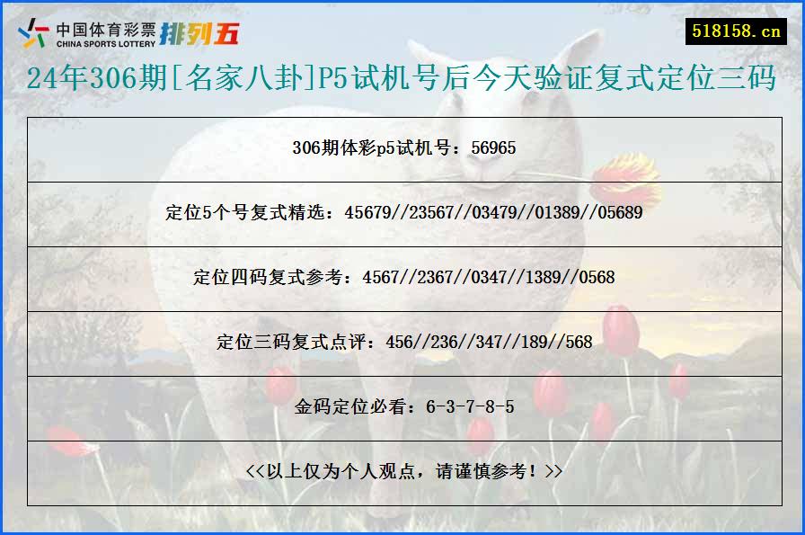 24年306期[名家八卦]P5试机号后今天验证复式定位三码