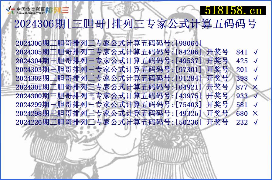 2024306期[三胆哥]排列三专家公式计算五码码号