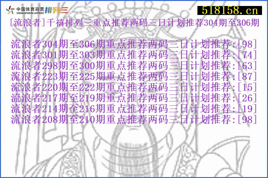 [流浪者]千禧排列三重点推荐两码三日计划推荐304期至306期