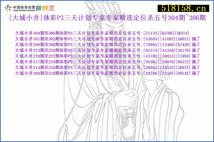 [大城小井]体彩P3三天计划专家专家精选定位杀五号304期~306期