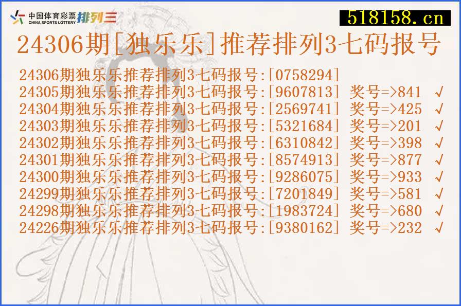 24306期[独乐乐]推荐排列3七码报号