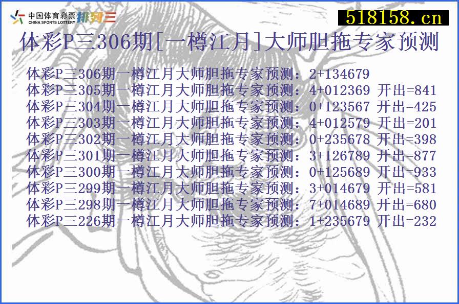 体彩P三306期[一樽江月]大师胆拖专家预测