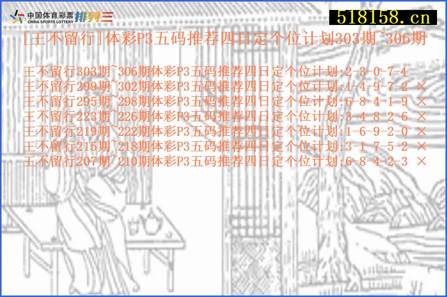 [王不留行]体彩P3五码推荐四日定个位计划303期~306期