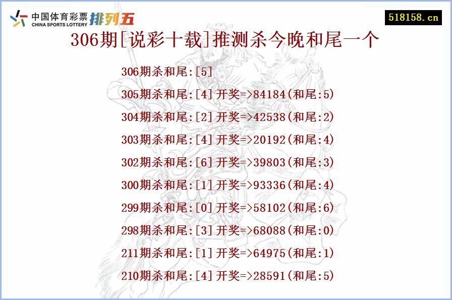 306期[说彩十载]推测杀今晚和尾一个