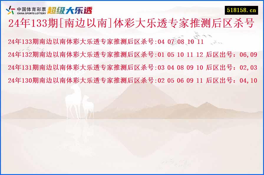 24年133期[南边以南]体彩大乐透专家推测后区杀号