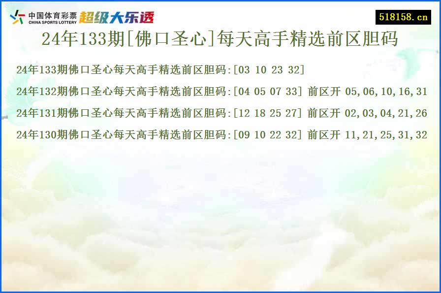 24年133期[佛口圣心]每天高手精选前区胆码