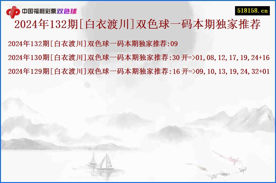 2024年132期[白衣渡川]双色球一码本期独家推荐