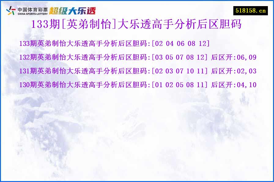 133期[英弟制怡]大乐透高手分析后区胆码