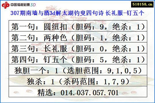 307期南墙与酒3d解太湖钓叟四句诗 长礼服-钉五个