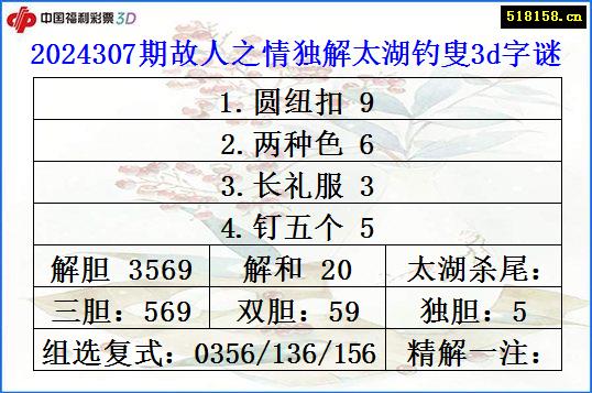 2024307期故人之情独解太湖钓叟3d字谜