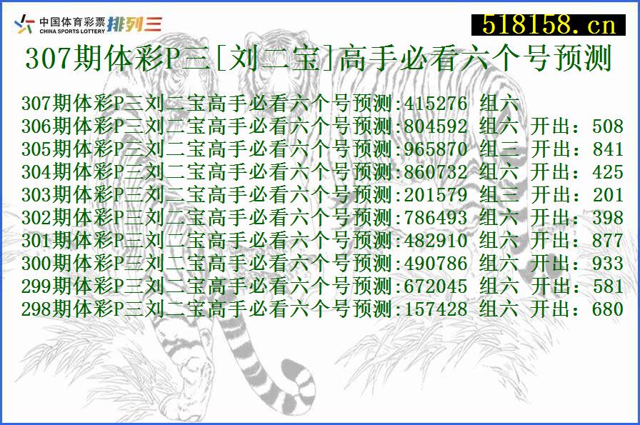 307期体彩P三[刘二宝]高手必看六个号预测