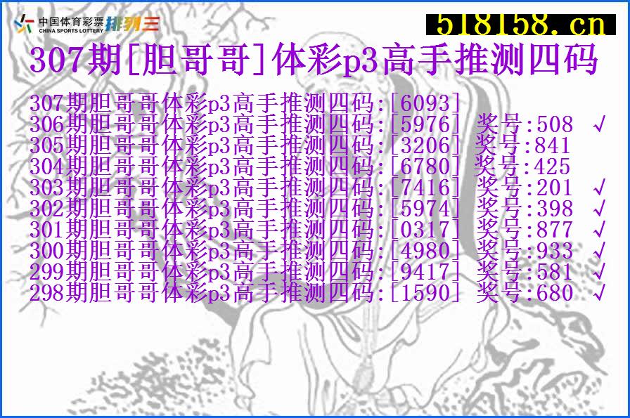 307期[胆哥哥]体彩p3高手推测四码