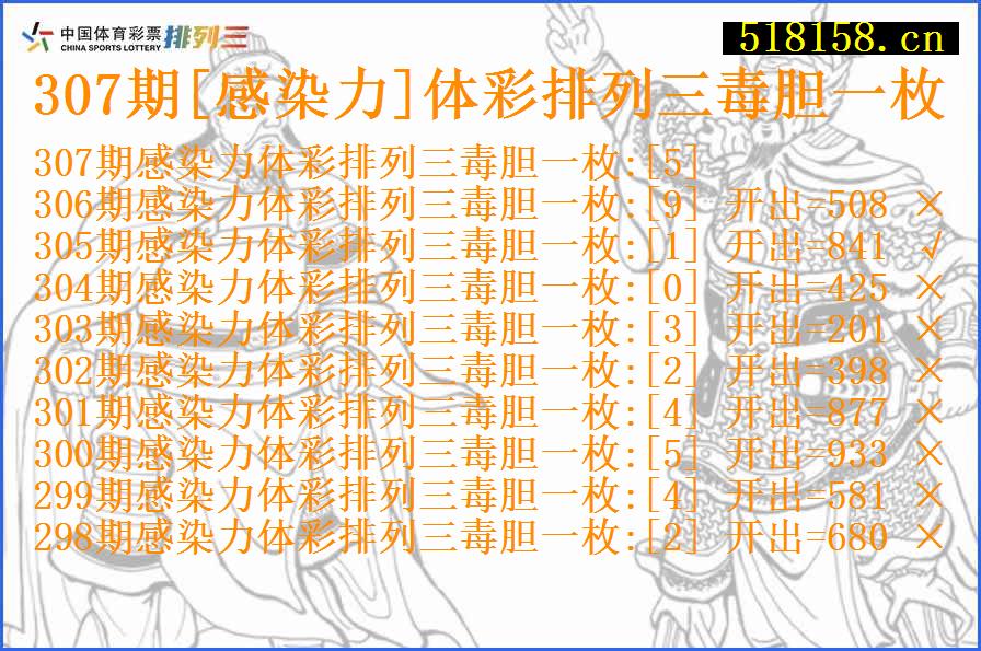 307期[感染力]体彩排列三毒胆一枚