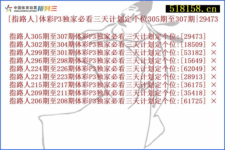 [指路人]体彩P3独家必看三天计划定个位305期至307期|29473