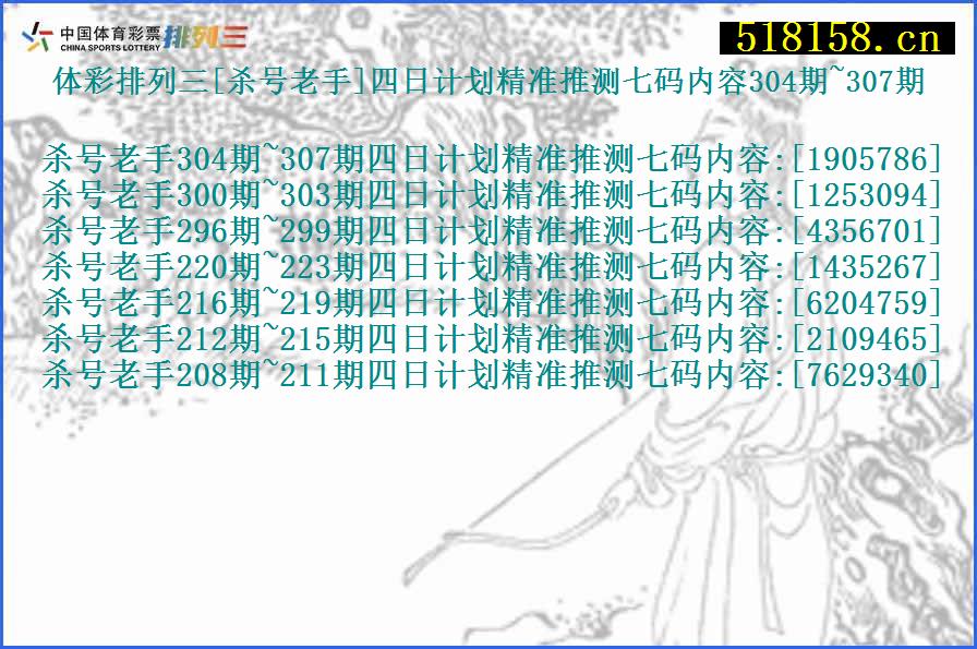 体彩排列三[杀号老手]四日计划精准推测七码内容304期~307期