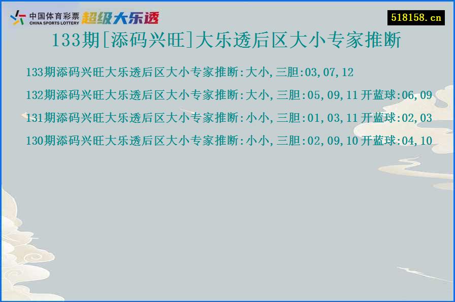 133期[添码兴旺]大乐透后区大小专家推断