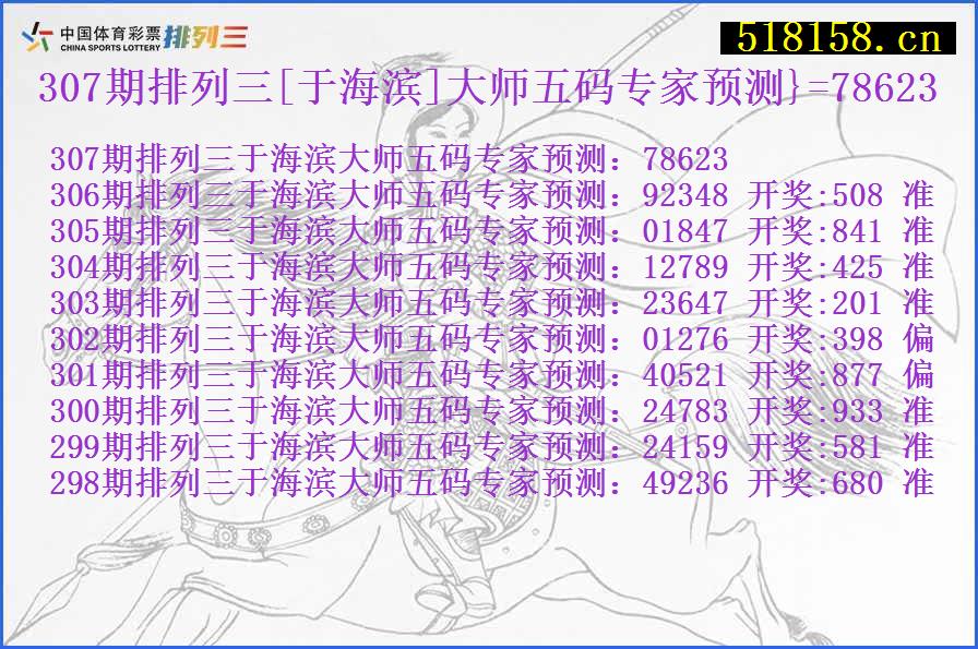 307期排列三[于海滨]大师五码专家预测}=78623