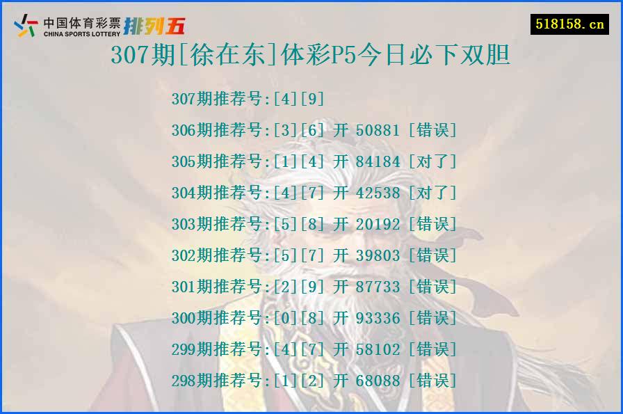 307期[徐在东]体彩P5今日必下双胆