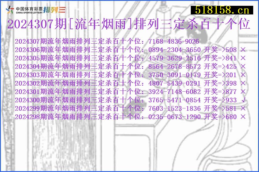 2024307期[流年烟雨]排列三定杀百十个位