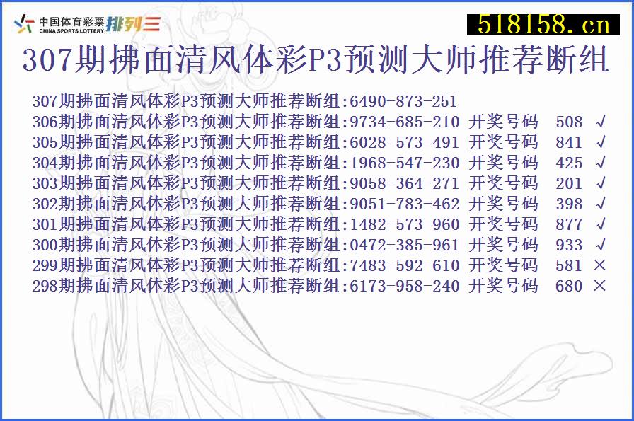 307期拂面清风体彩P3预测大师推荐断组