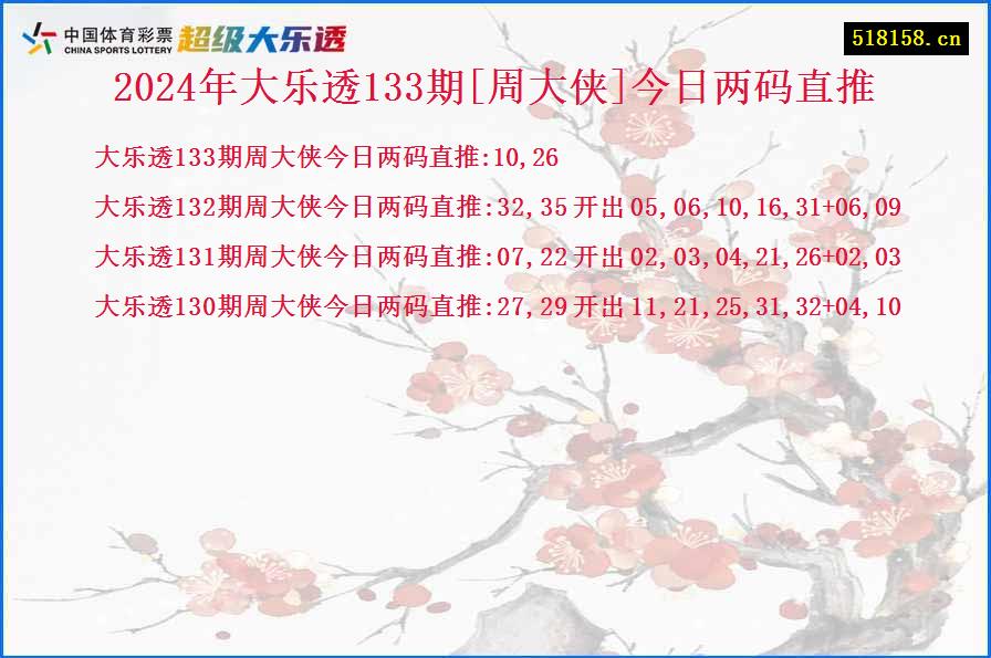 2024年大乐透133期[周大侠]今日两码直推