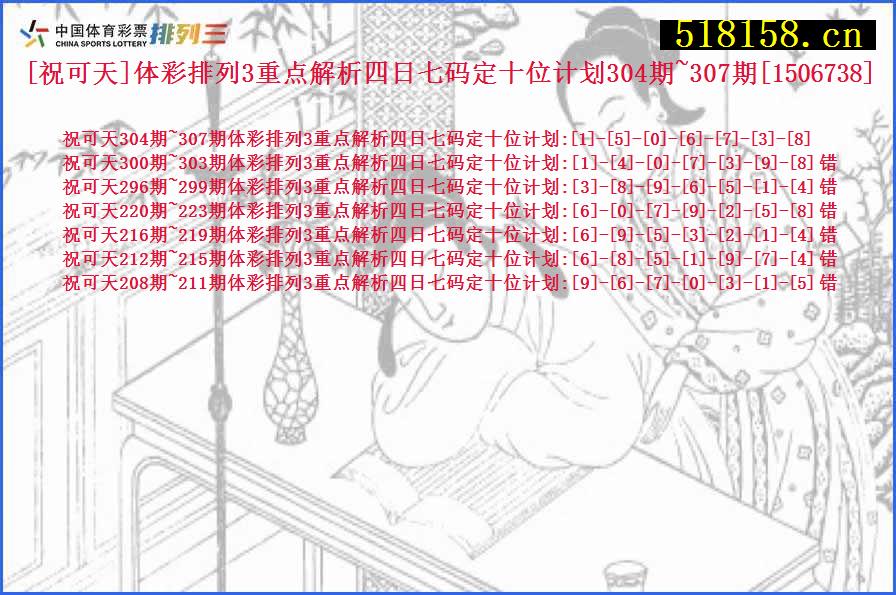 [祝可天]体彩排列3重点解析四日七码定十位计划304期~307期[1506738]