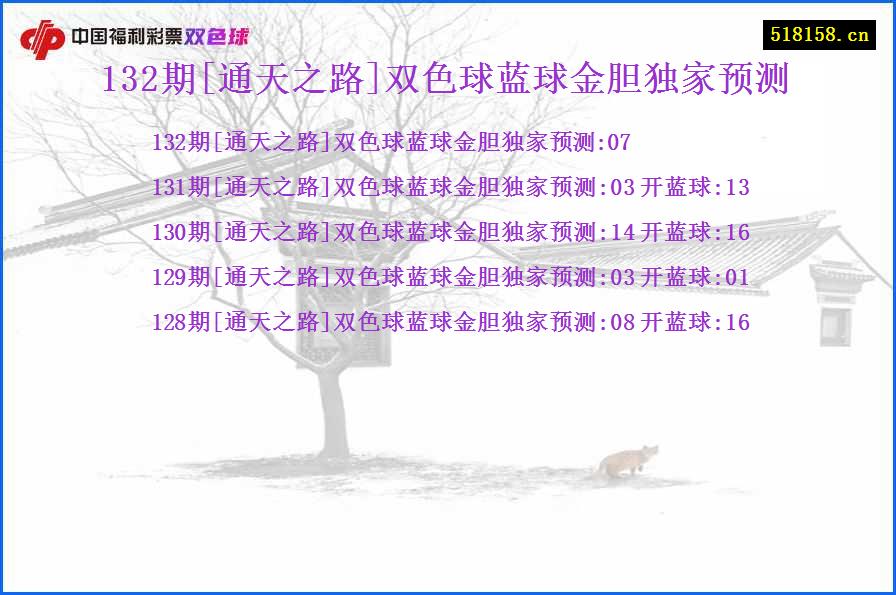 132期[通天之路]双色球蓝球金胆独家预测