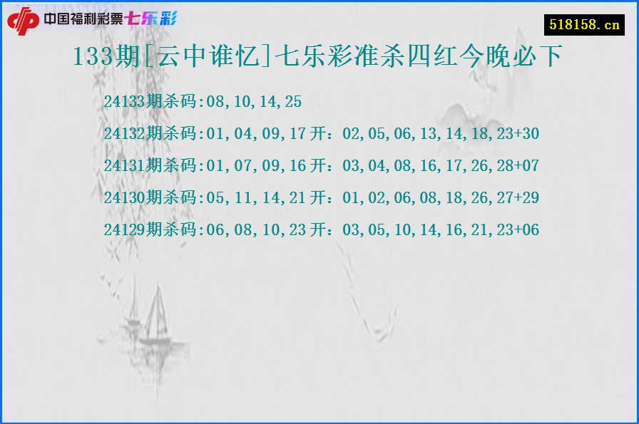 133期[云中谁忆]七乐彩准杀四红今晚必下