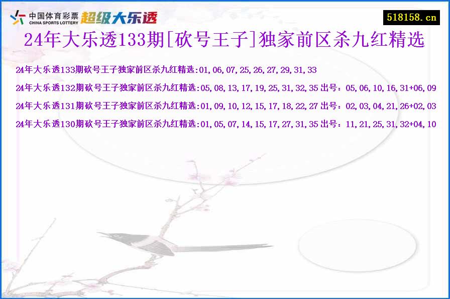 24年大乐透133期[砍号王子]独家前区杀九红精选