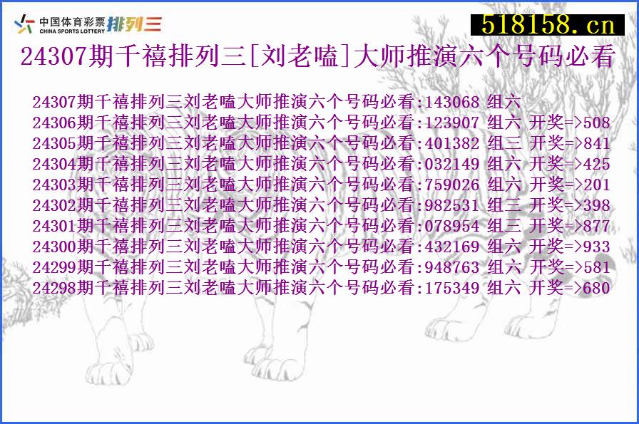 24307期千禧排列三[刘老嗑]大师推演六个号码必看