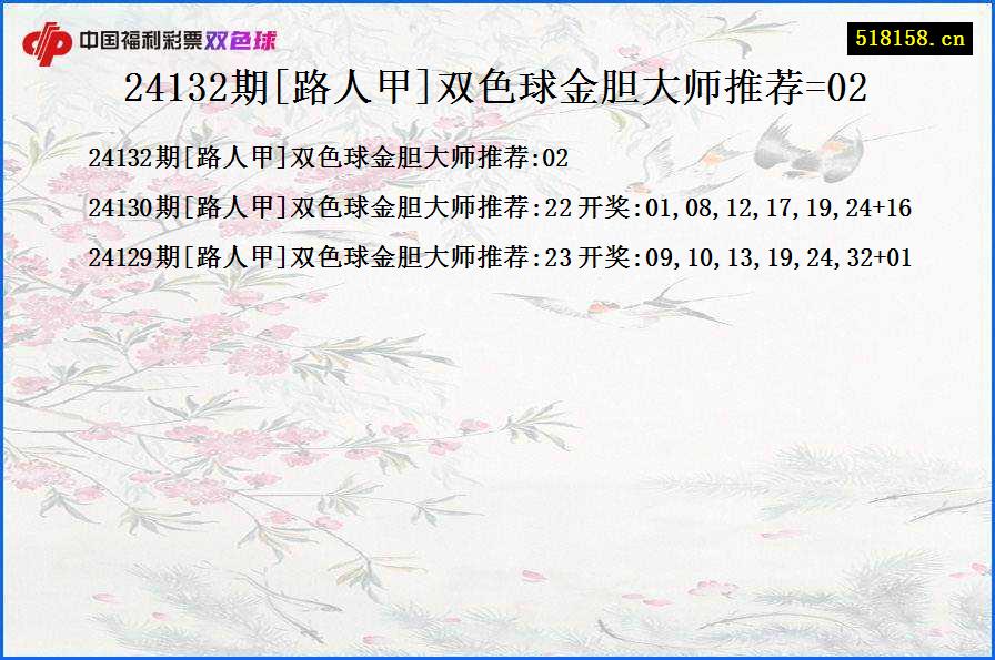 24132期[路人甲]双色球金胆大师推荐=02