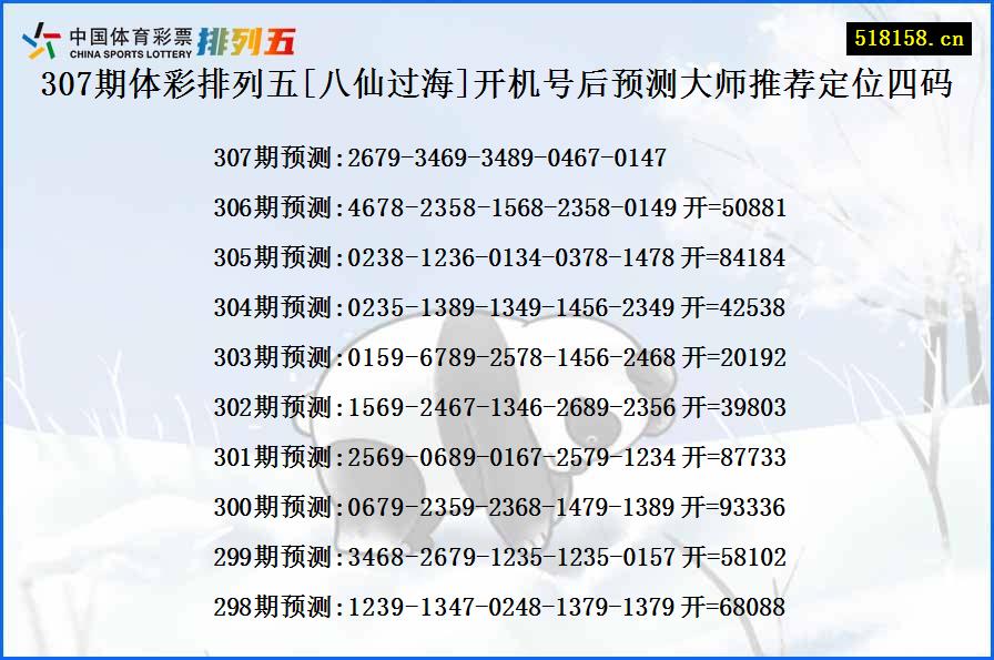 307期体彩排列五[八仙过海]开机号后预测大师推荐定位四码