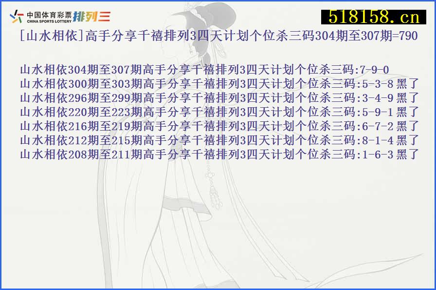 [山水相依]高手分享千禧排列3四天计划个位杀三码304期至307期=790