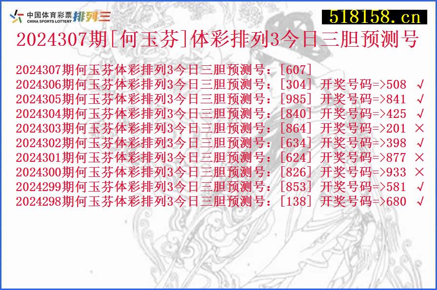 2024307期[何玉芬]体彩排列3今日三胆预测号