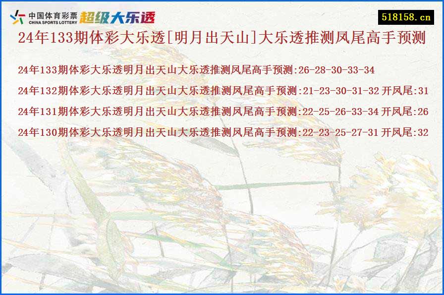 24年133期体彩大乐透[明月出天山]大乐透推测凤尾高手预测