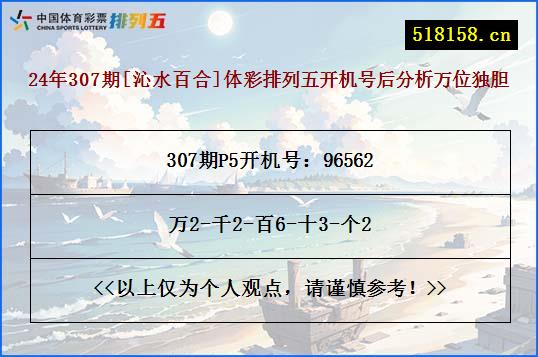 24年307期[沁水百合]体彩排列五开机号后分析万位独胆