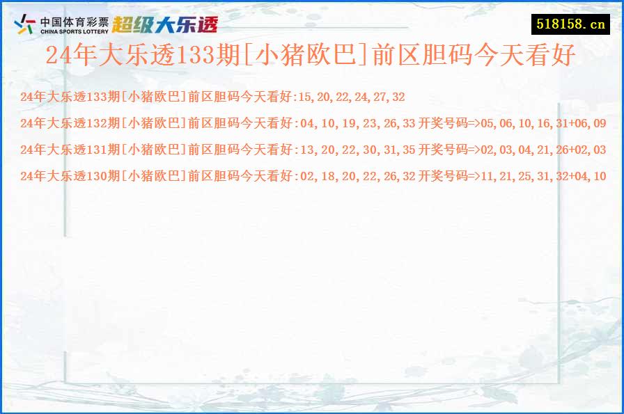 24年大乐透133期[小猪欧巴]前区胆码今天看好