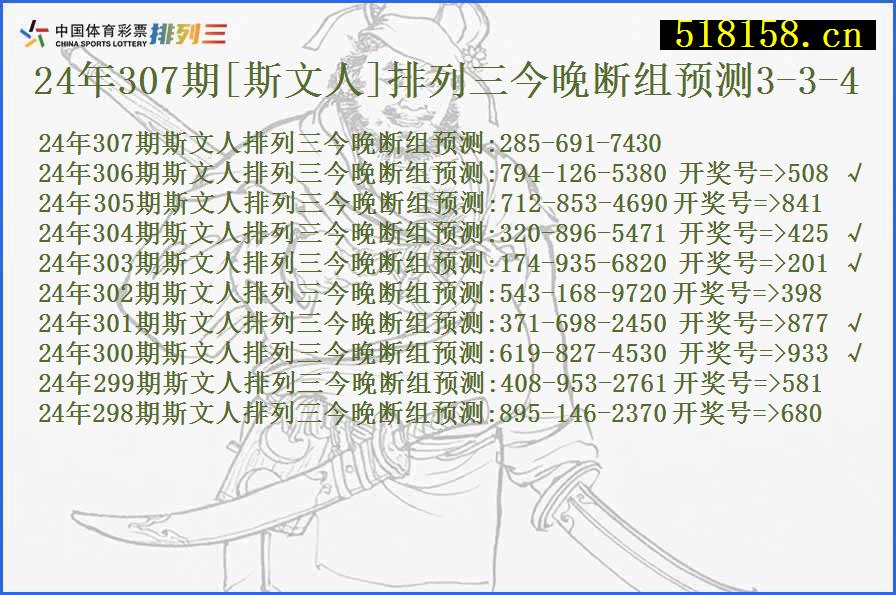 24年307期[斯文人]排列三今晚断组预测3-3-4