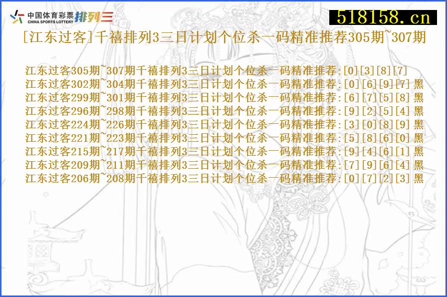 [江东过客]千禧排列3三日计划个位杀一码精准推荐305期~307期