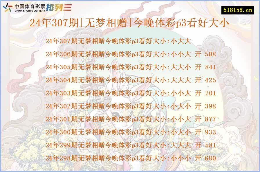 24年307期[无梦相赠]今晚体彩p3看好大小