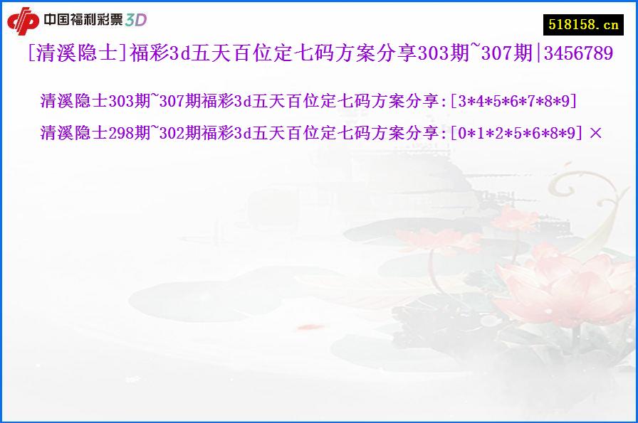 [清溪隐士]福彩3d五天百位定七码方案分享303期~307期|3456789