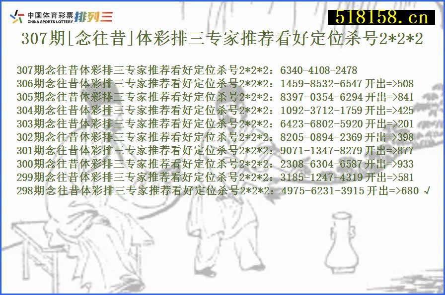 307期[念往昔]体彩排三专家推荐看好定位杀号2*2*2