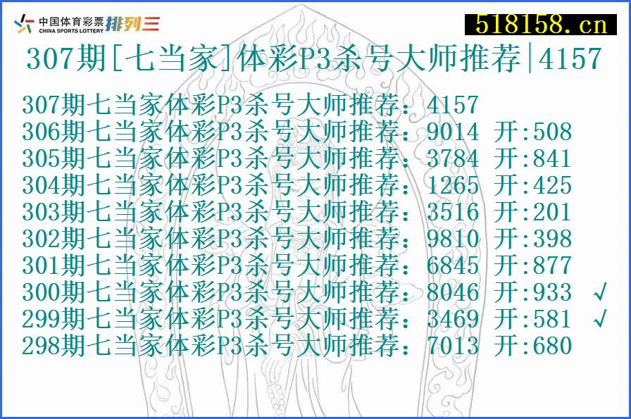 307期[七当家]体彩P3杀号大师推荐|4157