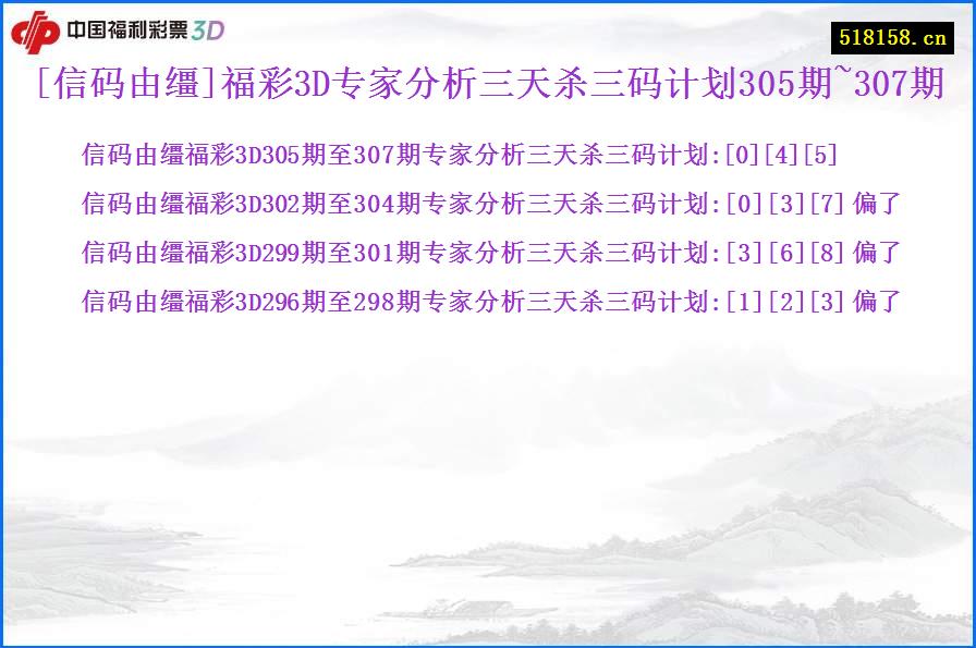 [信码由缰]福彩3D专家分析三天杀三码计划305期~307期